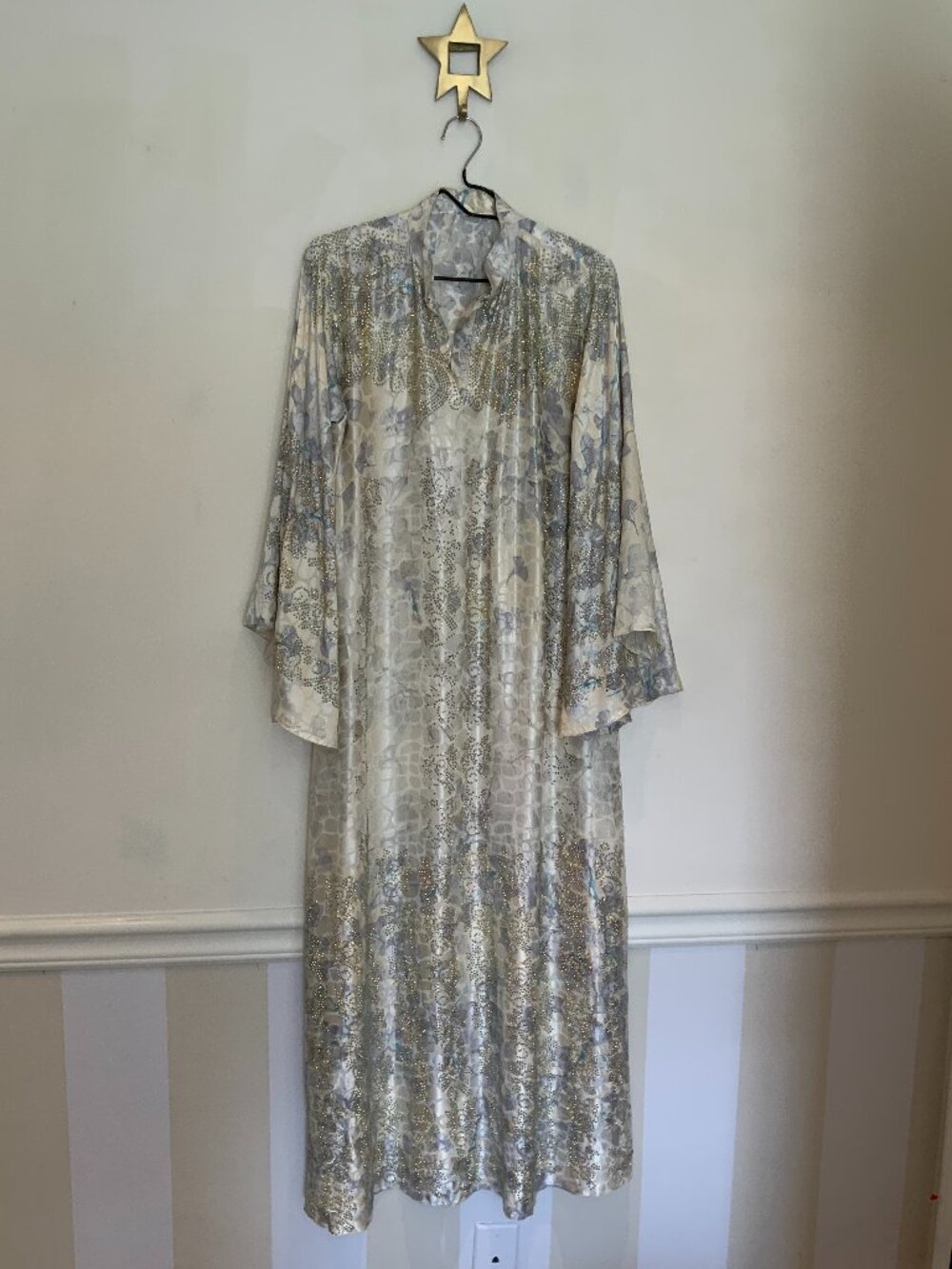 Vintage Rhinestone Maxi Caftan Dress Bell Sleeves Size 54 UAE